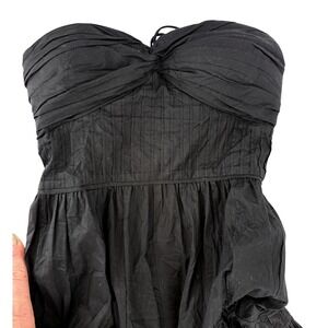 Catherine Malandrino Black Strapless Eyelet Tiered Midi Dress Size 6 Y2K Black